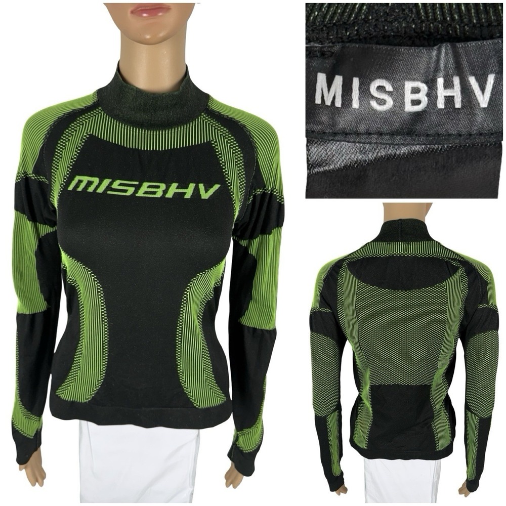 MISBHV Womens Medium Active Wear Cyber Green Long Sleeve Mock Neck Top EUC